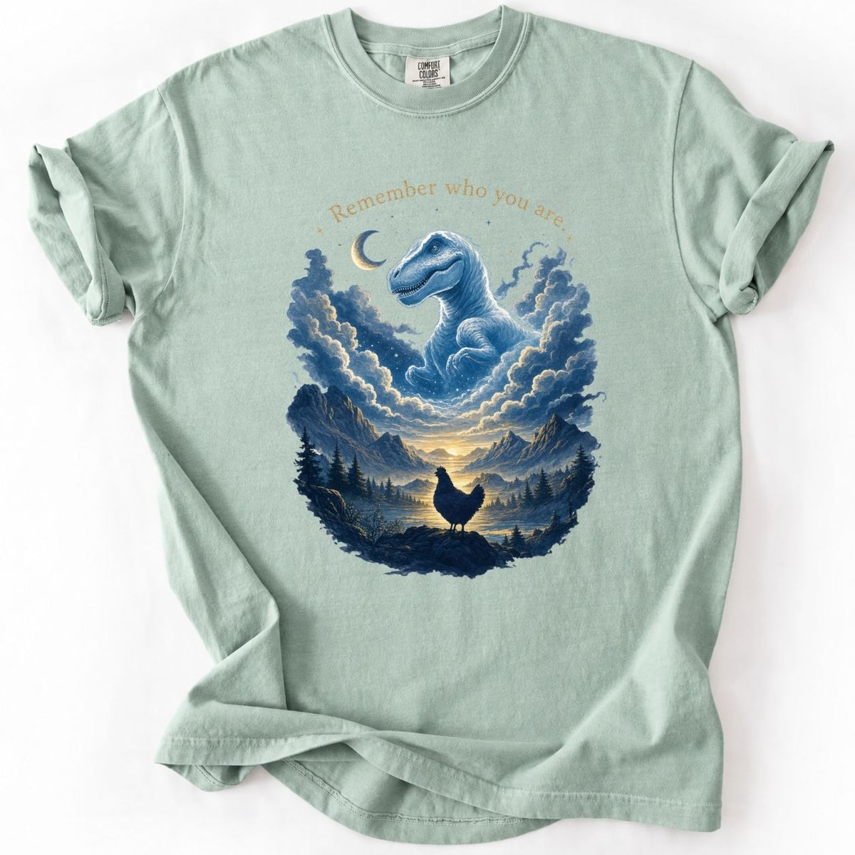 Funny Chicken and Dinosaur Graphic Tee – Remember Who You Are Premium T-Shirt