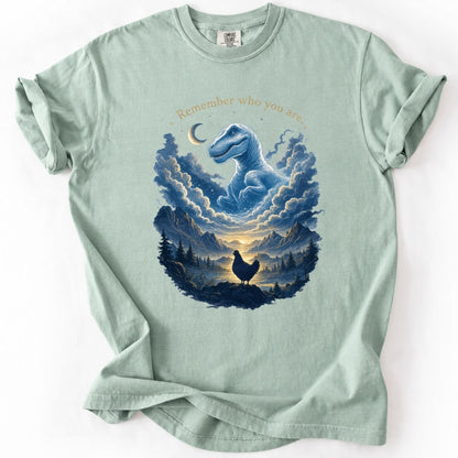 Funny Chicken and Dinosaur Graphic Tee – Remember Who You Are Premium T-Shirt
