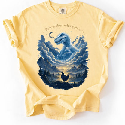 Funny Chicken and Dinosaur Graphic Tee – Remember Who You Are Premium T-Shirt