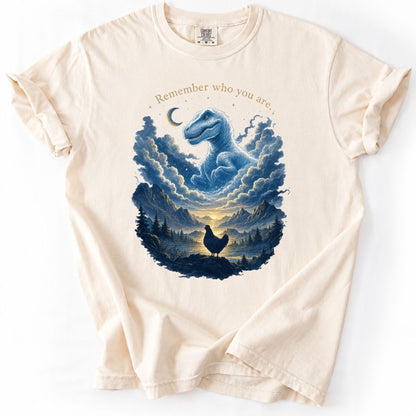 Funny Chicken and Dinosaur Graphic Tee – Remember Who You Are Premium T-Shirt